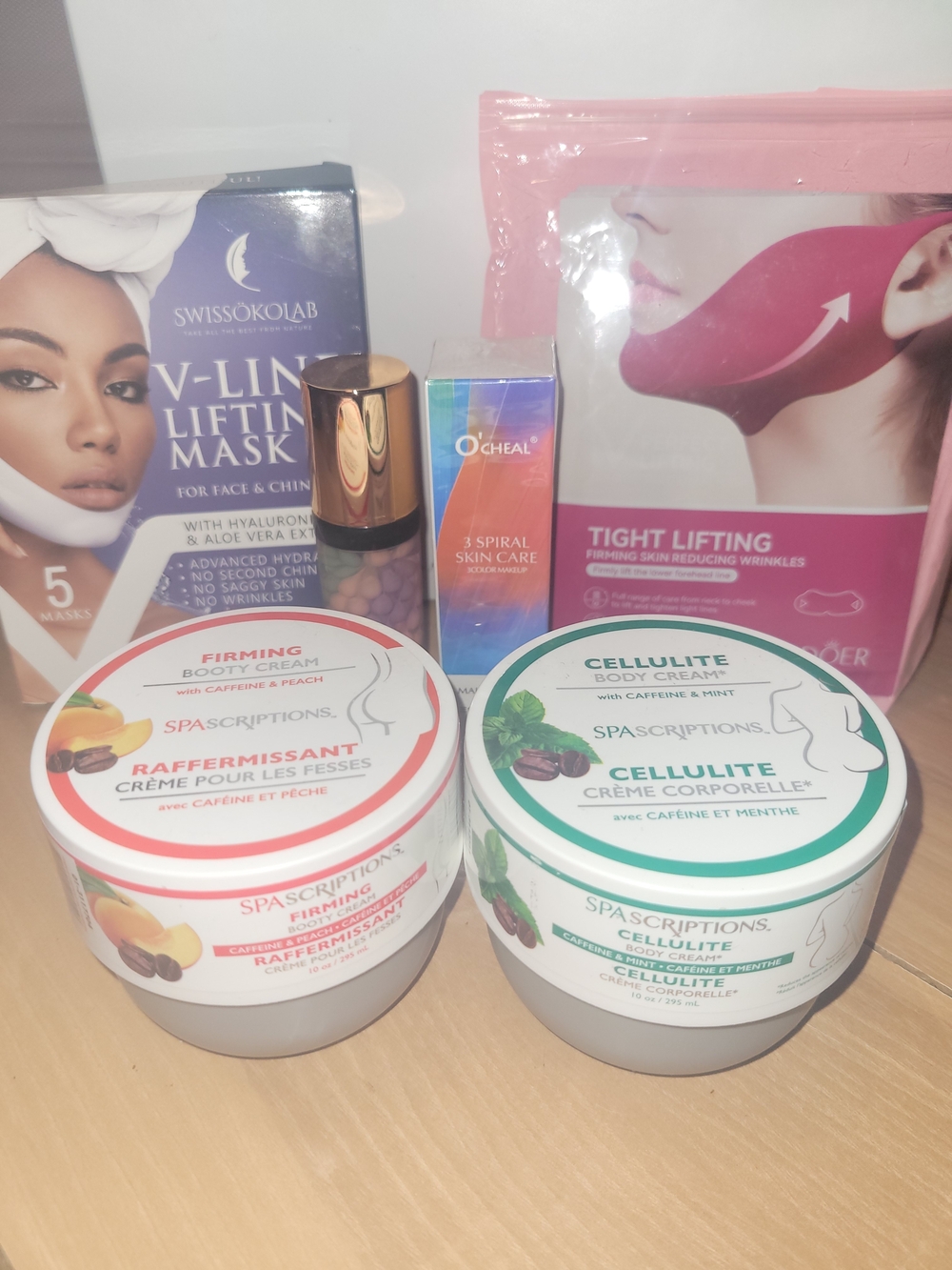 SpaScriptions Firming & Cellulite Body Cream Duo with V-Line Lifting Masks